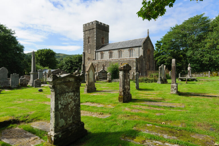 Kilmartin Church and graveyard in Scotland by Cornfield