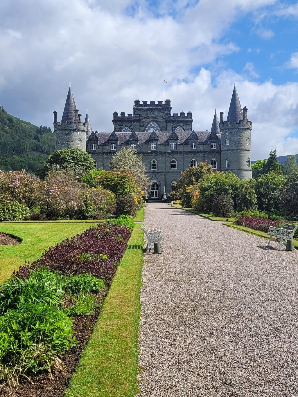 Inveraray Castle and its landscaped gardens in Inveraray, Scotland